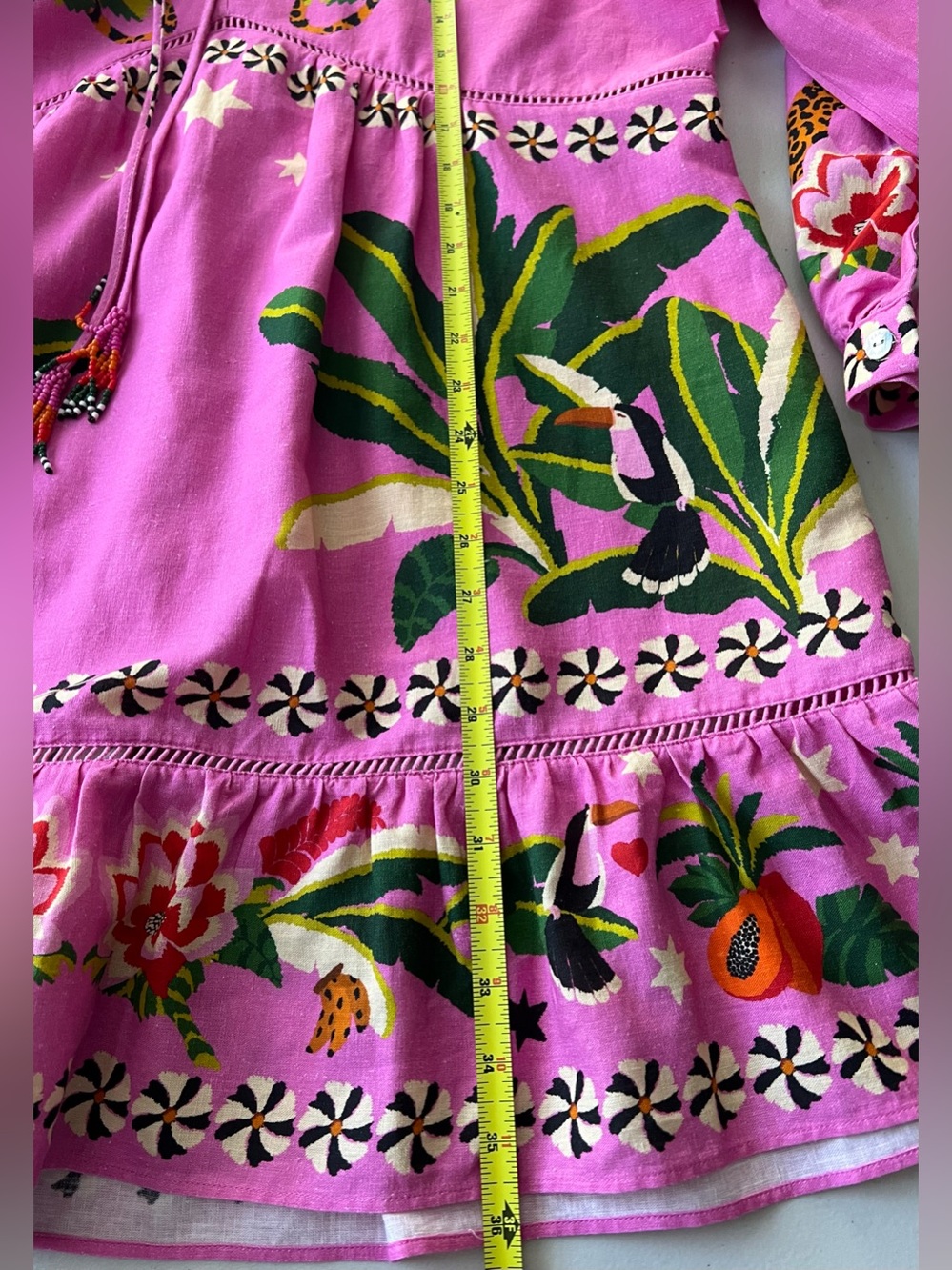 Farm Rio Leopard Forest Mini Dress XL Pink Linen Blend Tropical - Picture 12 of 16